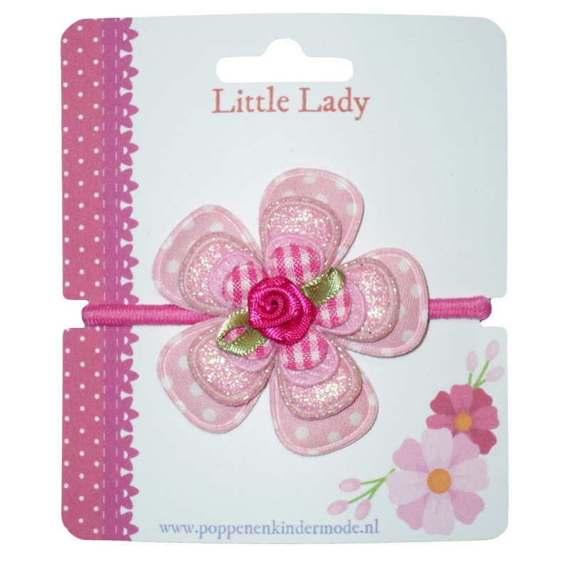 Enkel elastiekje roze met roosje