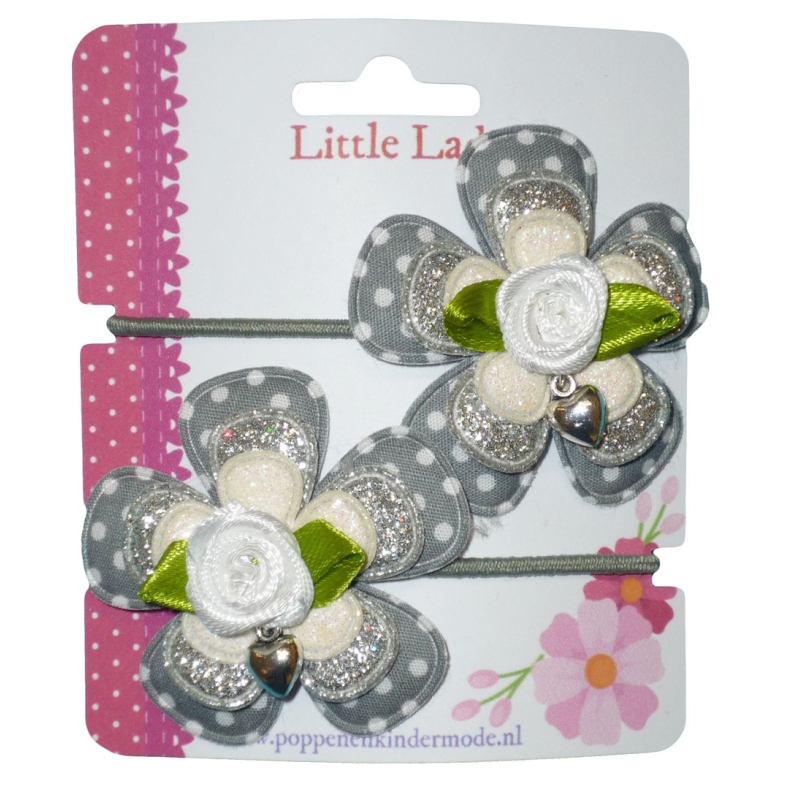 Elastiekjes zilver wit roosje