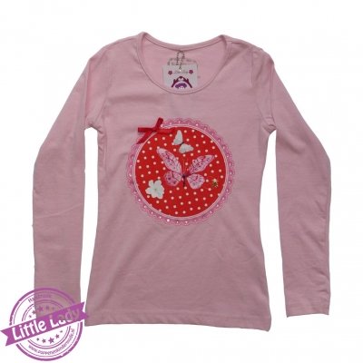 Roze shirtje maat 110/116 met afbeelding vlinders