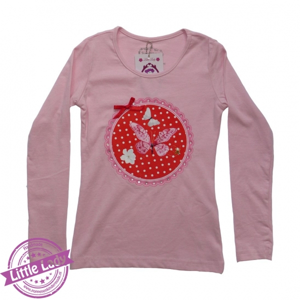 Roze shirtje maat 110/116 met afbeelding vlinders