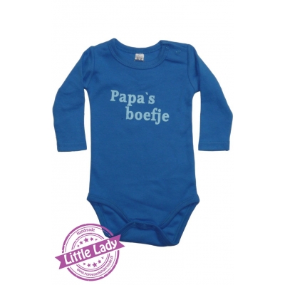 Blauw rompertje maat 50/56 met tekst papa`s boefje